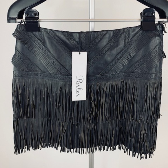 Parker Dresses & Skirts - PARKER LEATHER FRINGED SKIRT. SIZE 6. NWT.